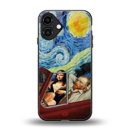 mona lisa x van gogh back phone cover | glass case for iphone 16 plus