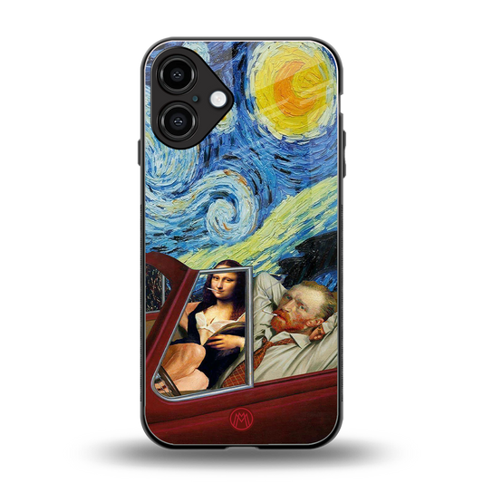 mona lisa x van gogh back phone cover | glass case for iphone 16 plus