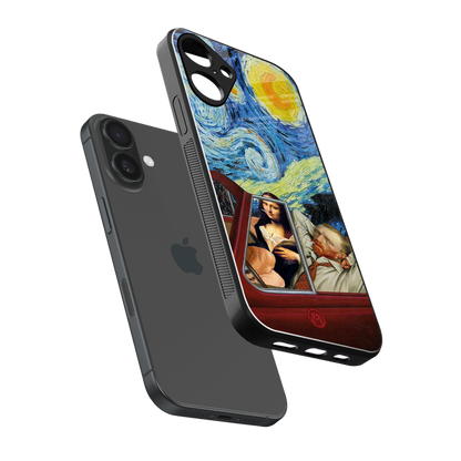 mona lisa x van gogh back phone cover | glass case for iphone 16 plus