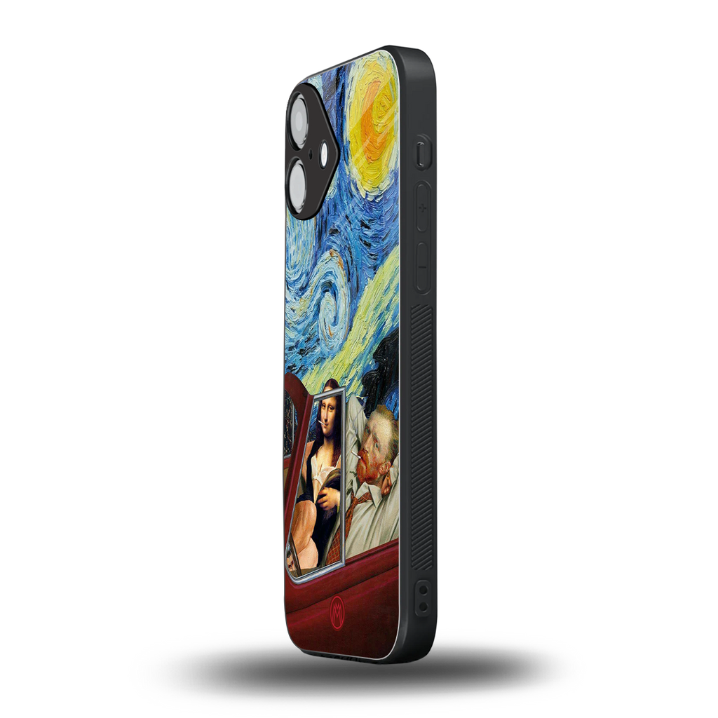 mona lisa x van gogh back phone cover | glass case for iphone 16 plus