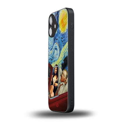 mona lisa x van gogh back phone cover | glass case for iphone 16 plus