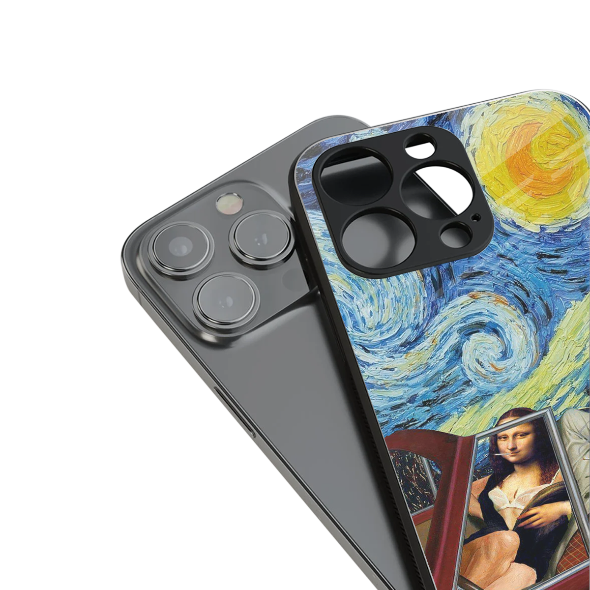 mona lisa x van gogh back phone cover | glass case for iphone 14 pro max