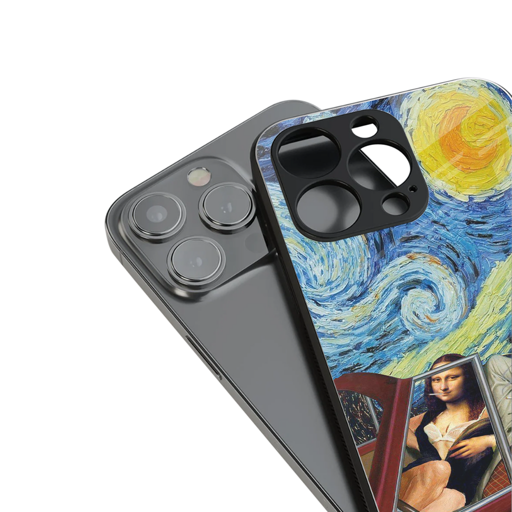 mona lisa x van gogh back phone cover | glass case for iphone 16 pro