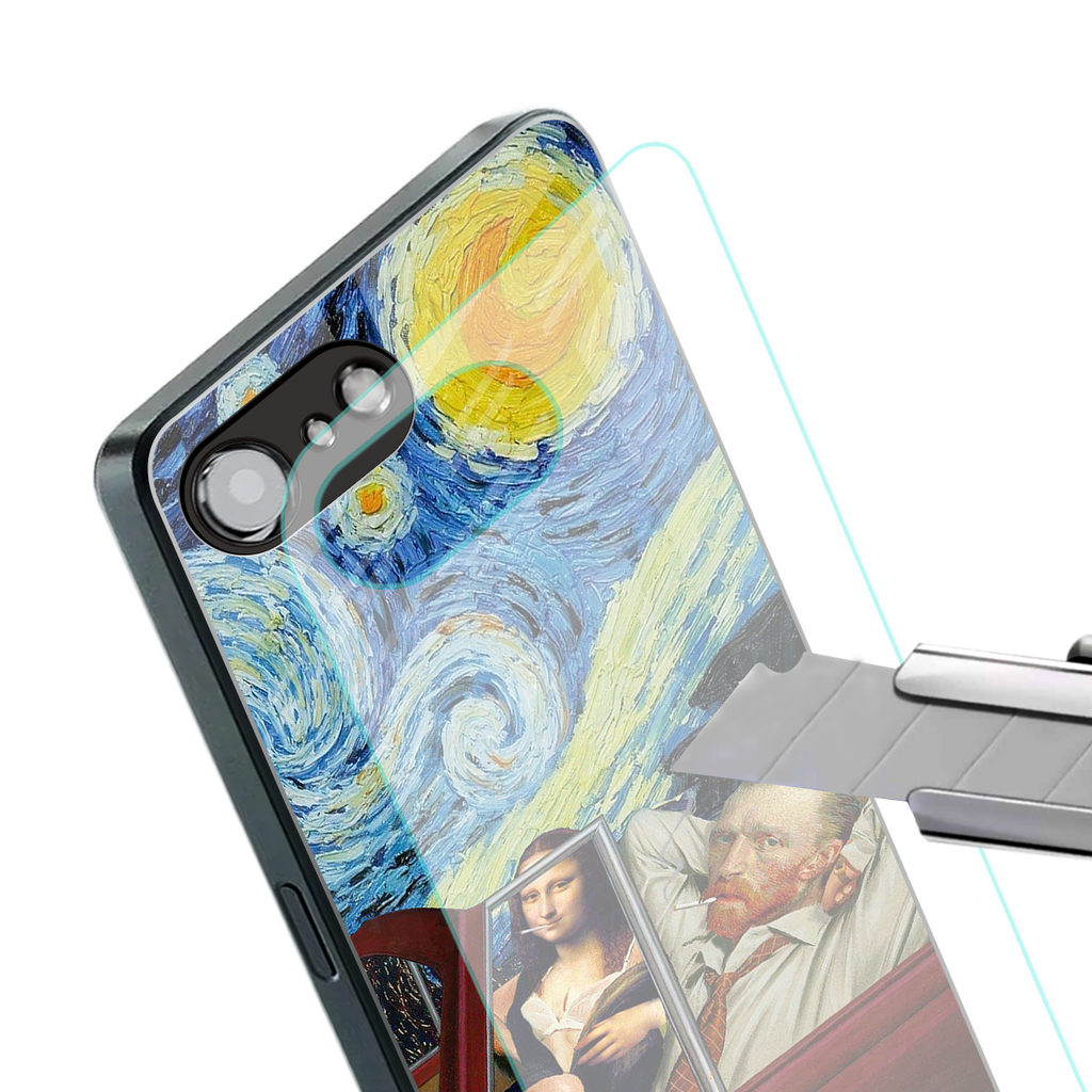 mona lisa x van gogh back phone cover | glass case for iphone 16e