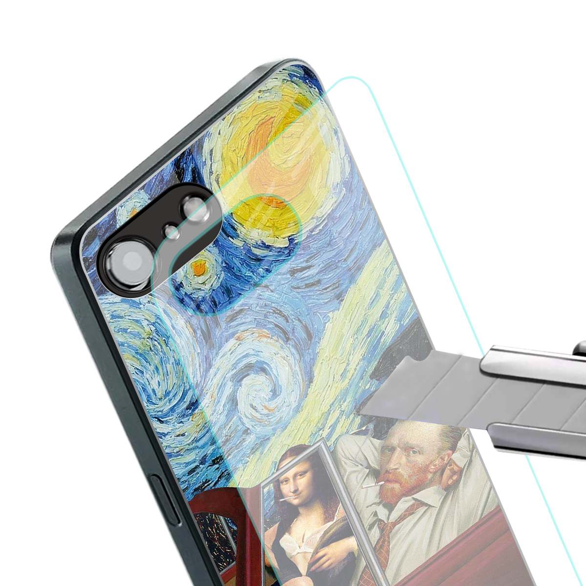 mona lisa x van gogh back phone cover | glass case for iphone 16e