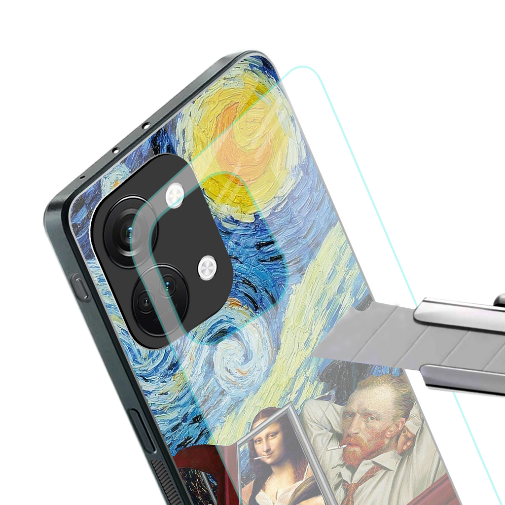 mona lisa x van gogh back phone cover | glass case for oneplus nord 3