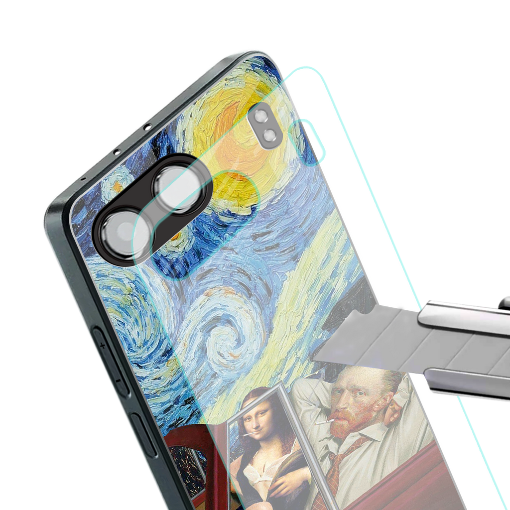 mona lisa x van gogh back phone cover | glass case for oneplus nord 4