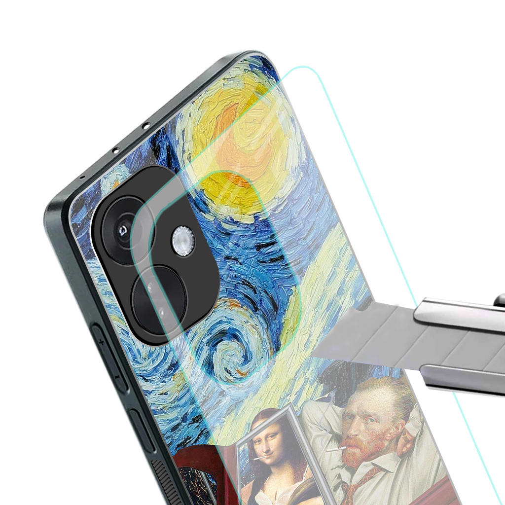 mona lisa x van gogh back phone cover | glass case for oneplus nord ce 3