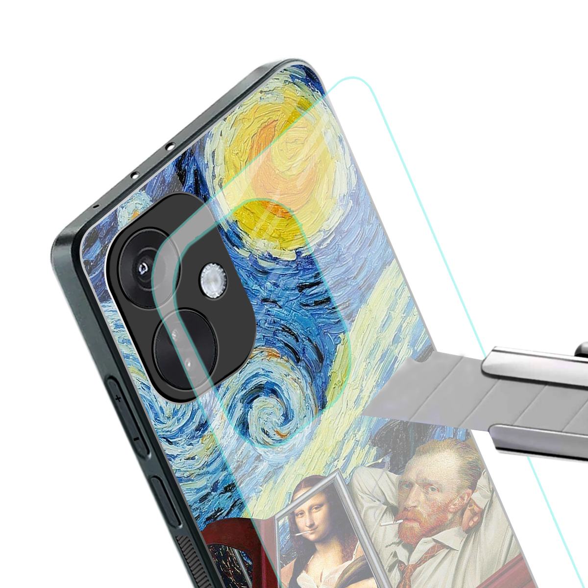 mona lisa x van gogh back phone cover | glass case for oneplus nord ce 3