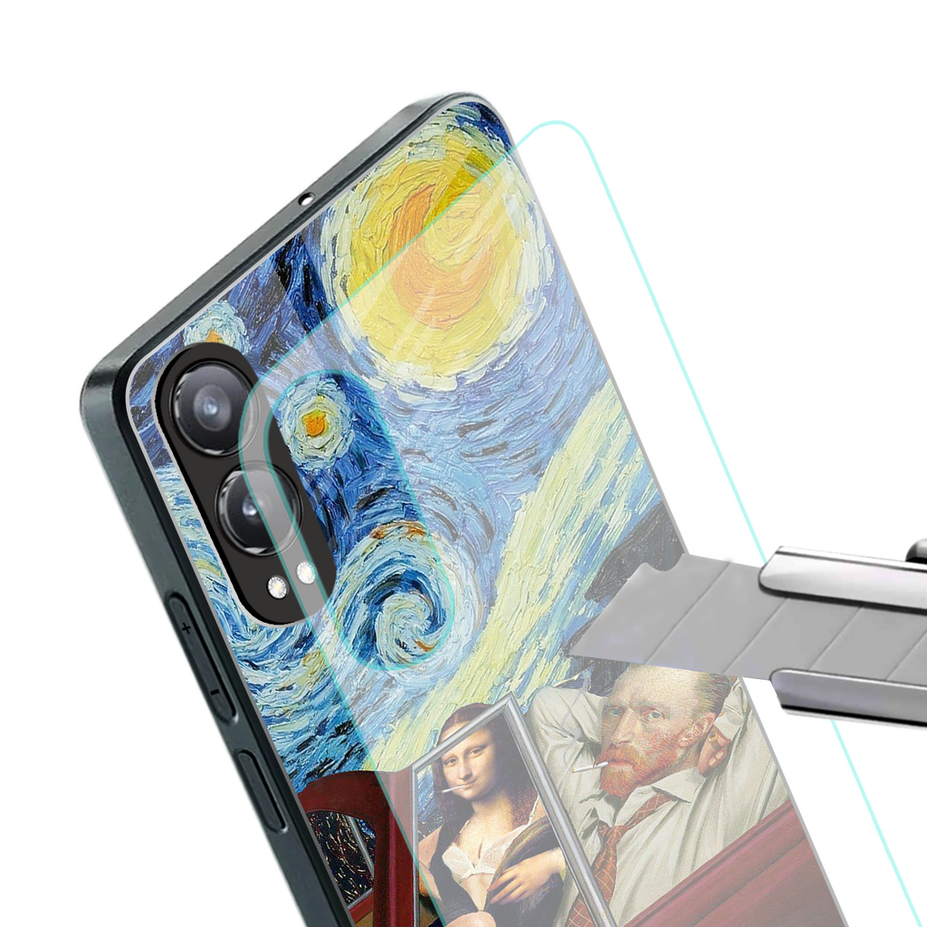 mona lisa x van gogh back phone cover | glass case for oneplus nord ce 4 lite