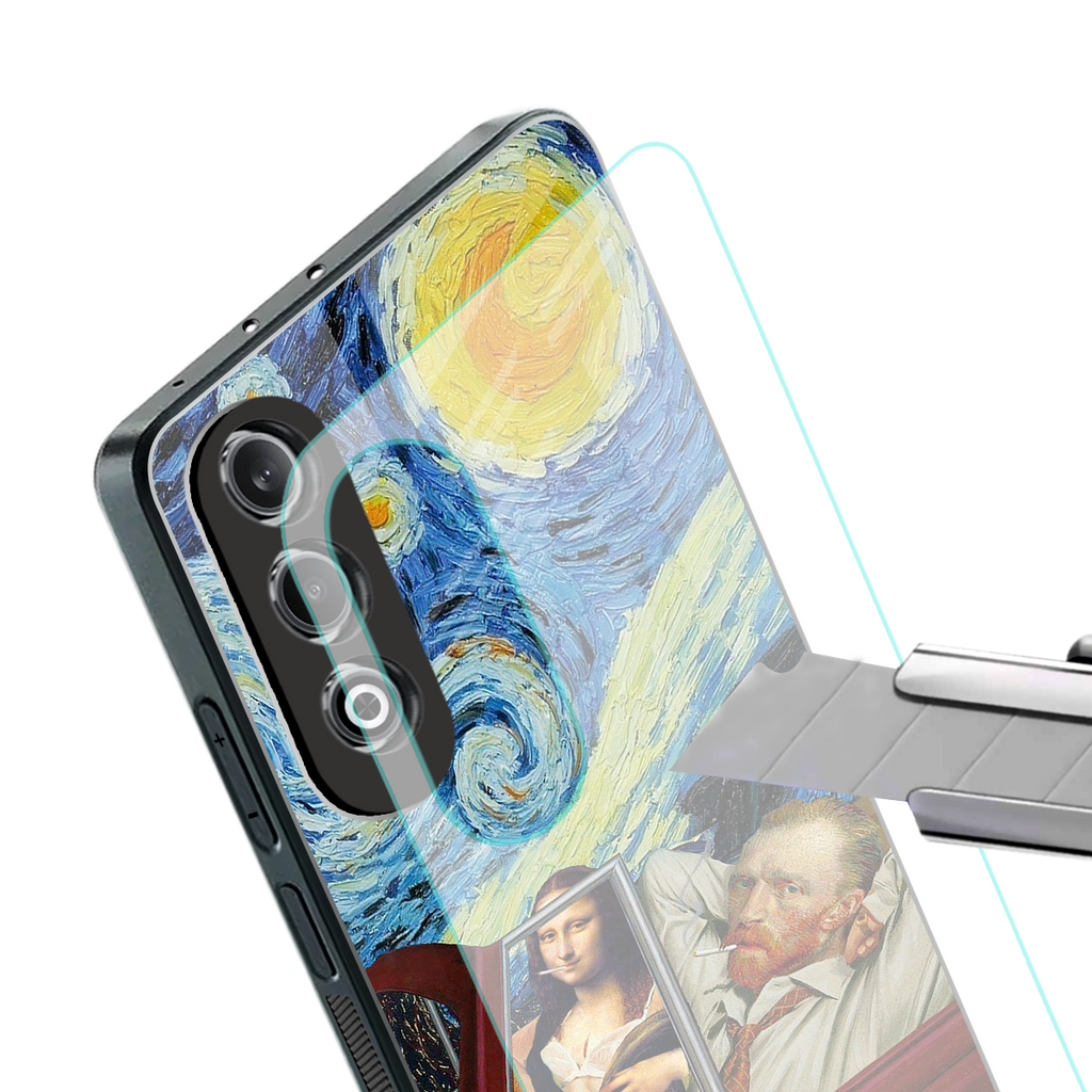 mona lisa x van gogh back phone cover | glass case for oneplus nord ce 4