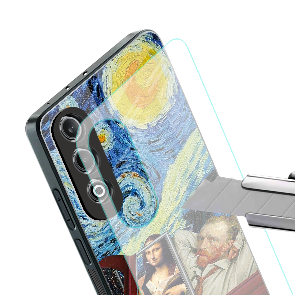 mona lisa x van gogh back phone cover | glass case for oneplus nord ce 4