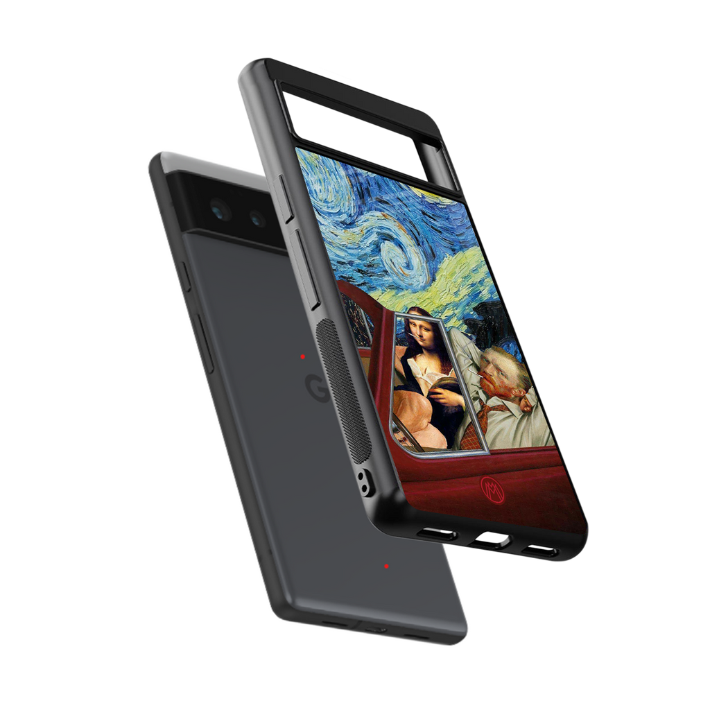 mona lisa x van gogh back phone cover | glass case for google pixel 6