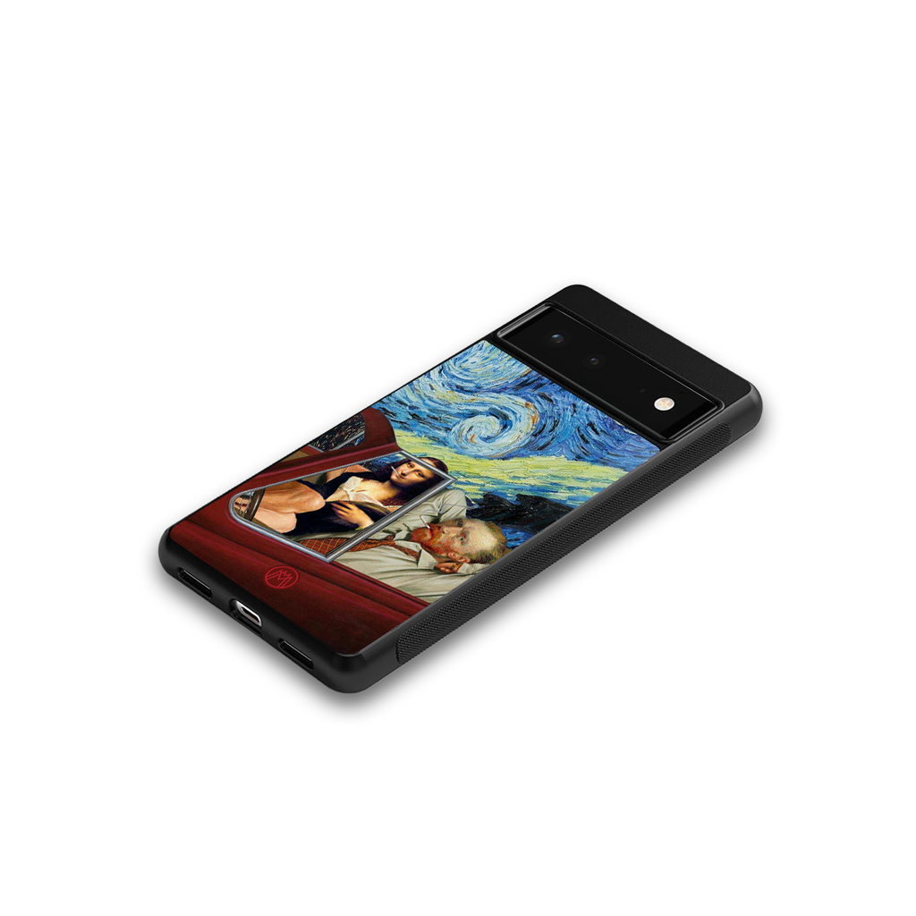 mona lisa x van gogh back phone cover | glass case for google pixel 6