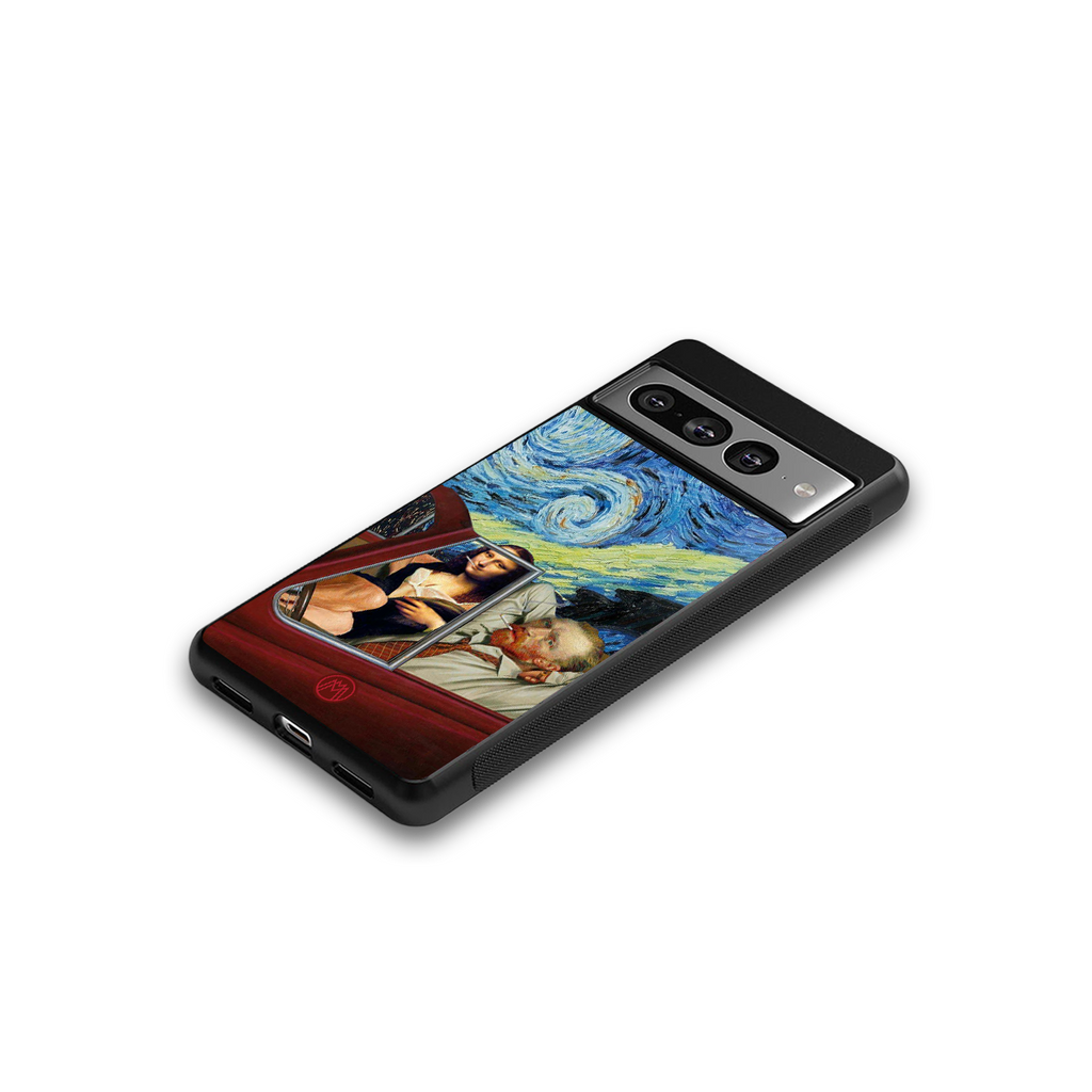 mona lisa x van gogh back phone cover | glass case for google pixel 7 pro