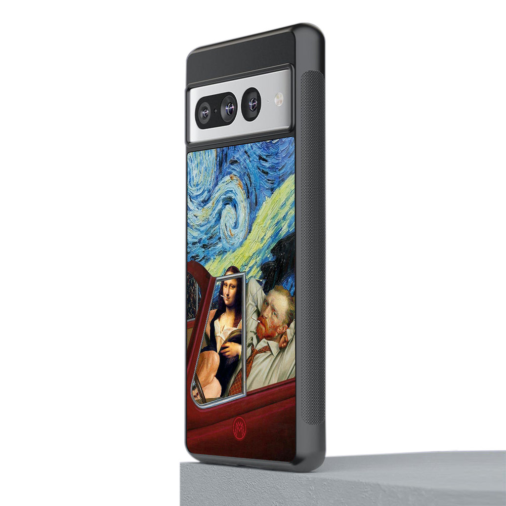 mona lisa x van gogh back phone cover | glass case for google pixel 7 pro