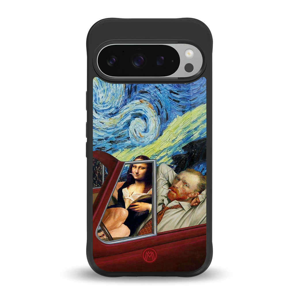 mona lisa x van gogh back phone cover | glass case for google pixel 9 pro xl