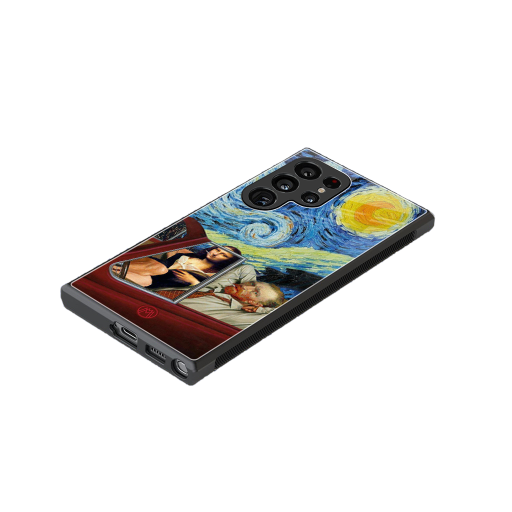 mona lisa x van gogh back phone cover | glass case for samsung galaxy s23 ultra