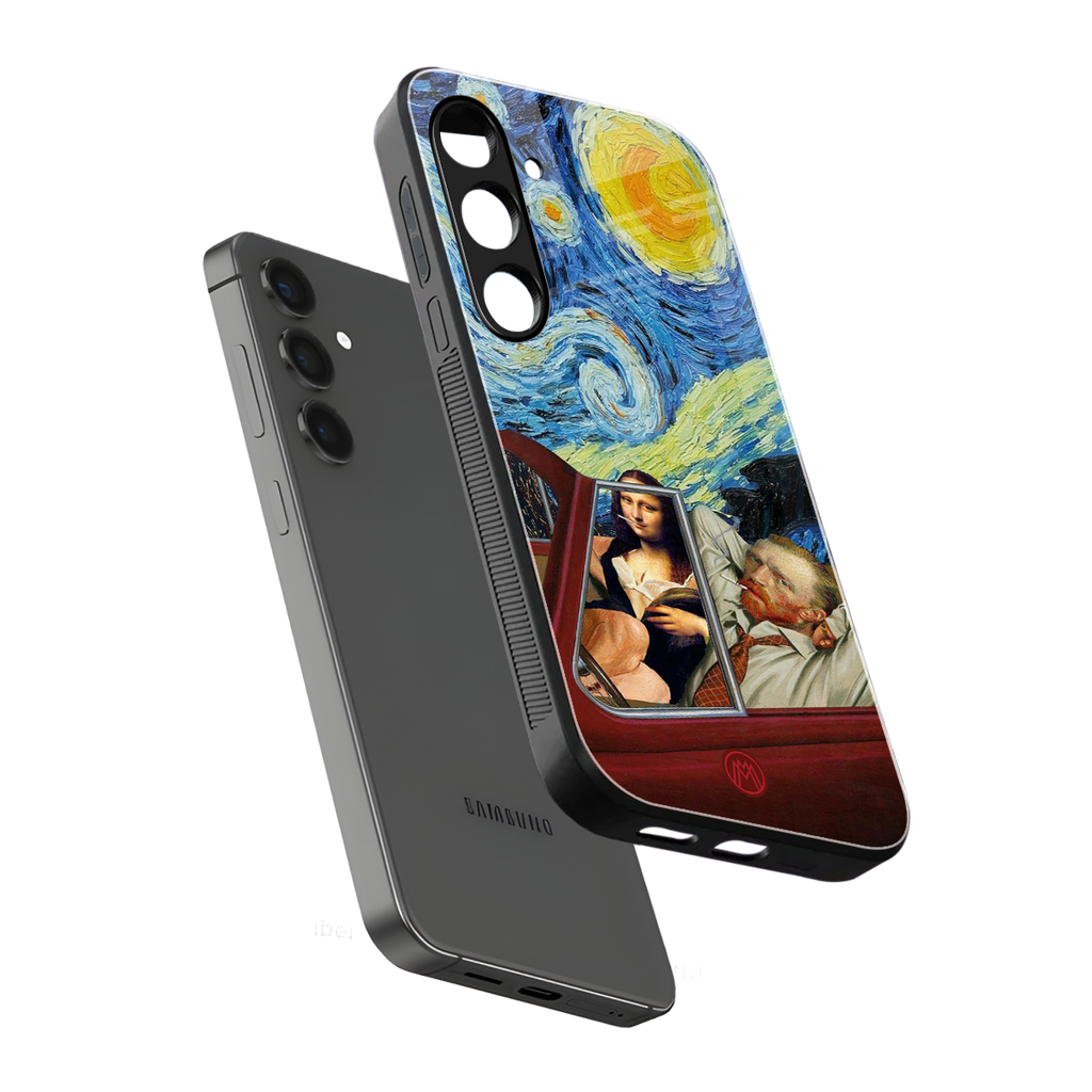 mona lisa x van gogh back phone cover | glass case for samsung galaxy s24 fe