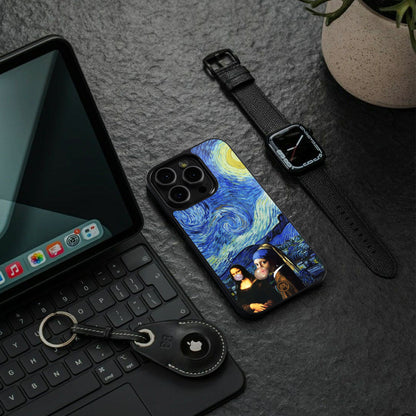 mona lisa starry night back phone cover | glass case for iphone 16 pro max