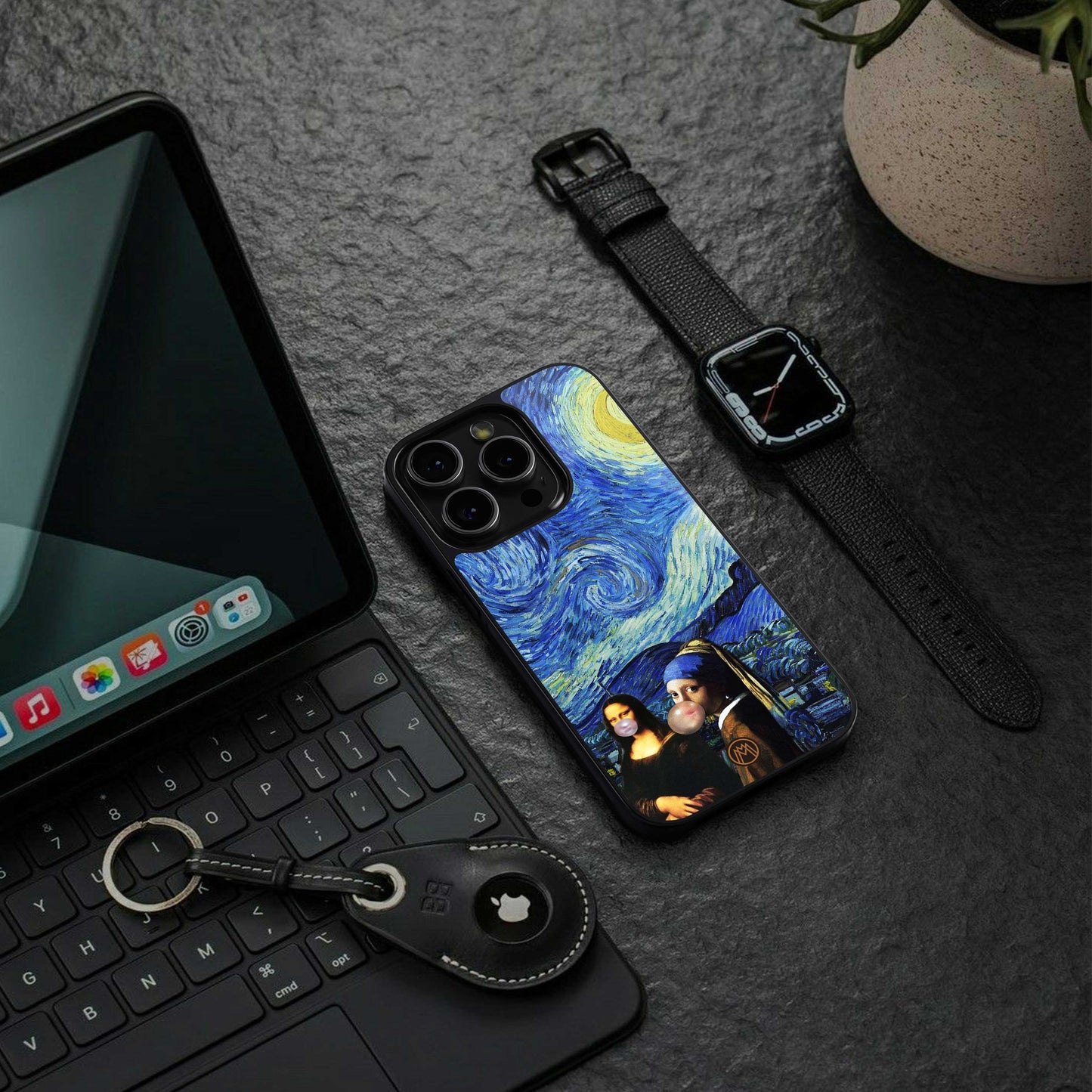 mona lisa starry night back phone cover | glass case for iphone 13 pro max