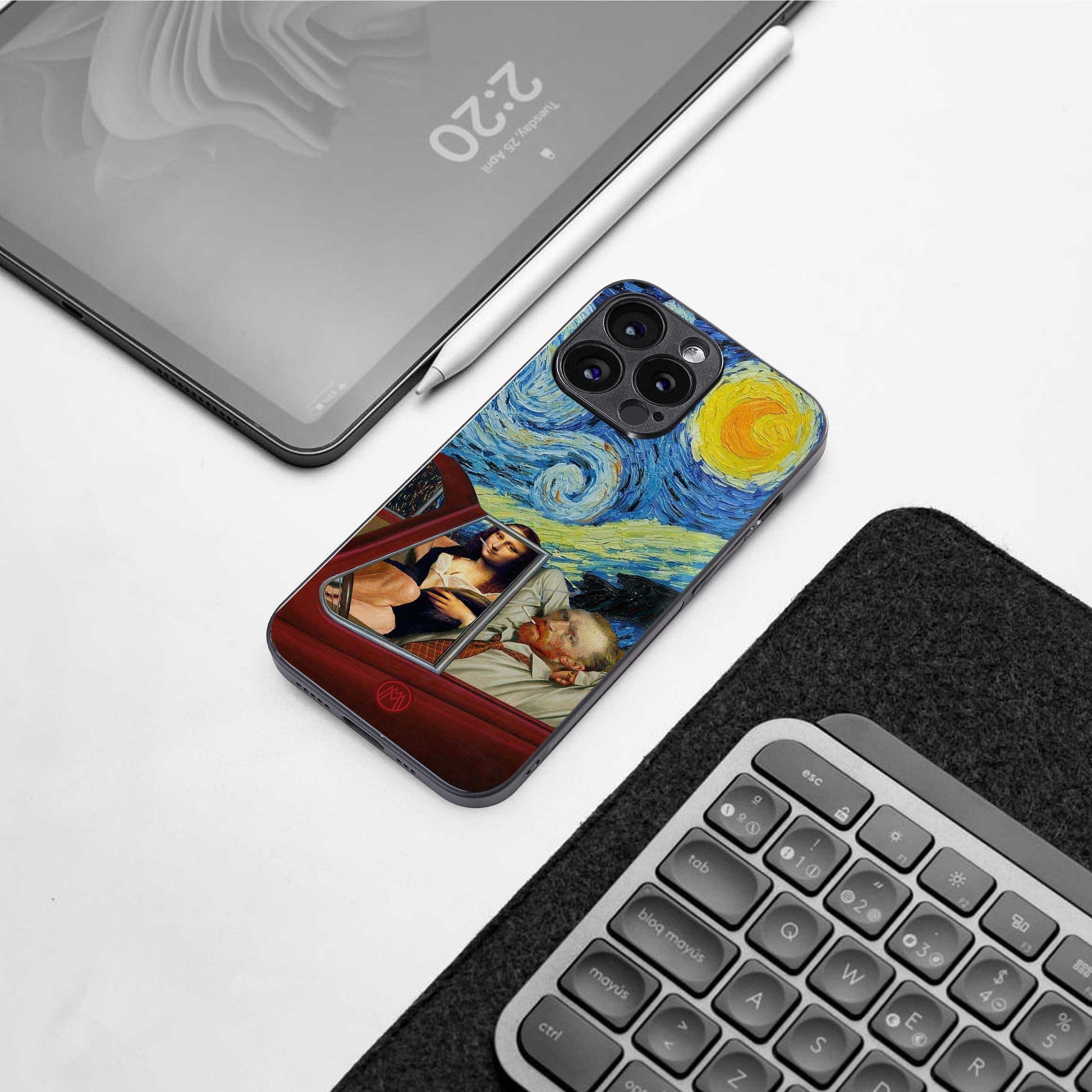 mona lisa x van gogh back phone cover | glass case for iphone 13 pro max