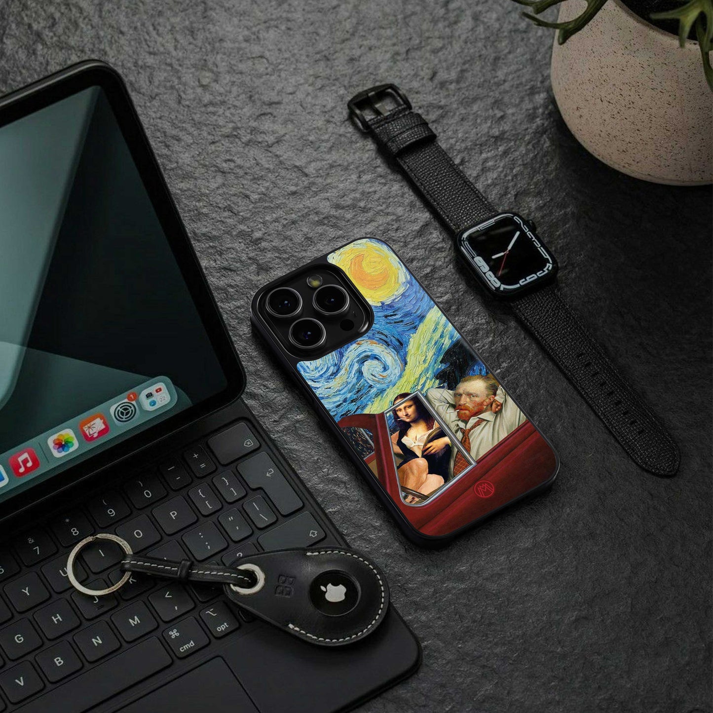 mona lisa x van gogh back phone cover | glass case for samsung galaxy s24 ultra