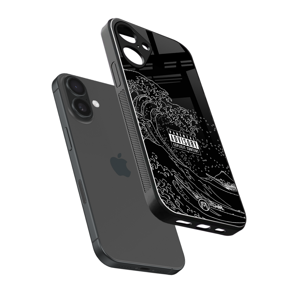 mono waves back phone cover | glass case for iphone 16 plus