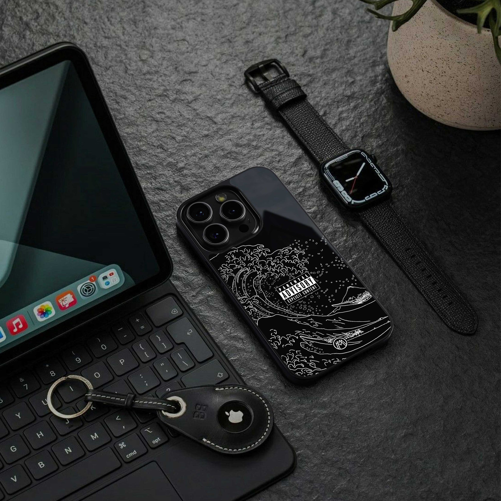 mono waves back phone cover | glass case for iphone 13 pro max