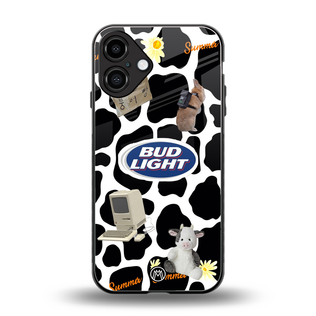 moo moo summer vibes back phone cover | glass case for iphone 16 plus