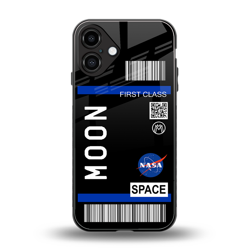 moon boarding pass back phone cover | glass case for iphone 16 plus