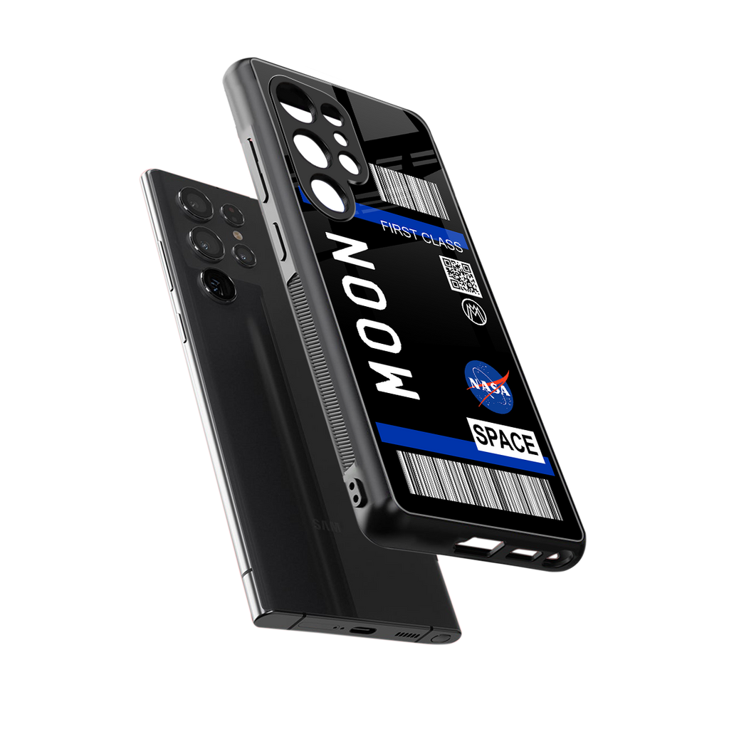 moon boarding pass back phone cover | glass case for samsung galaxy s25 ultra