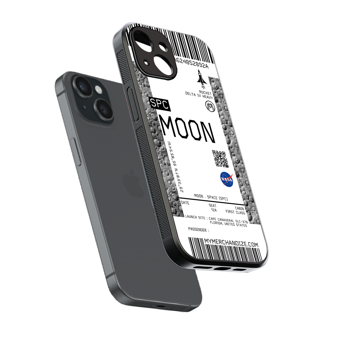 moon boarding pass ticket back phone cover | glass case for iphone 13 mini