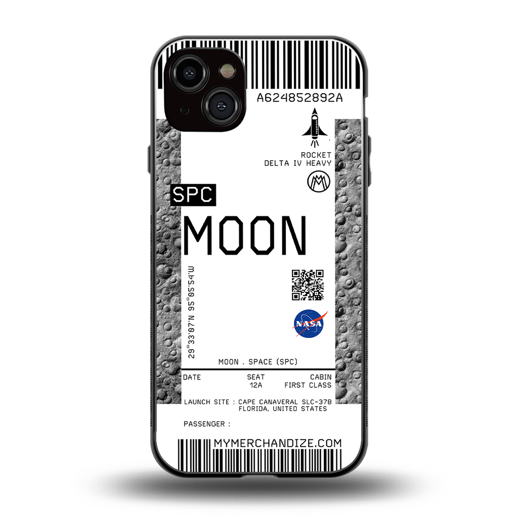 moon boarding pass ticket back phone cover | glass case for iphone 15 plus