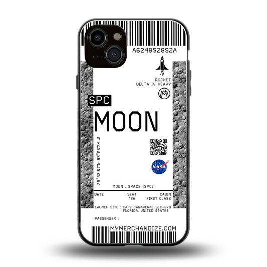 moon boarding pass ticket back phone cover | glass case for iphone 15 plus