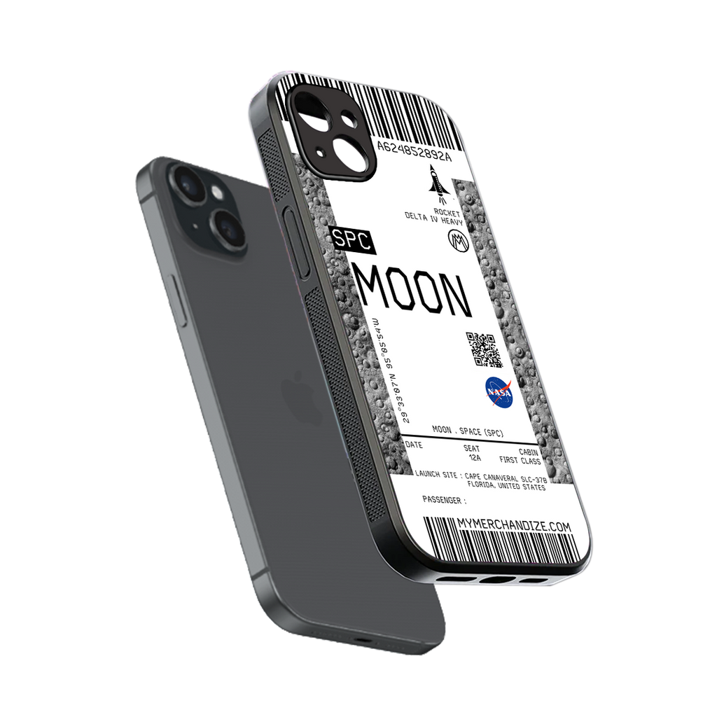 moon boarding pass ticket back phone cover | glass case for iphone 15 plus