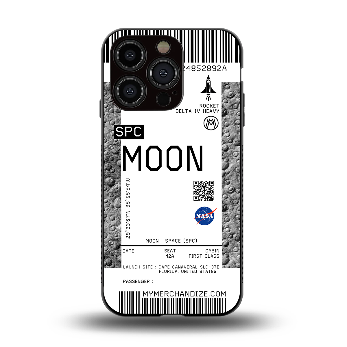 moon boarding pass ticket back phone cover | glass case for iphone 15 pro