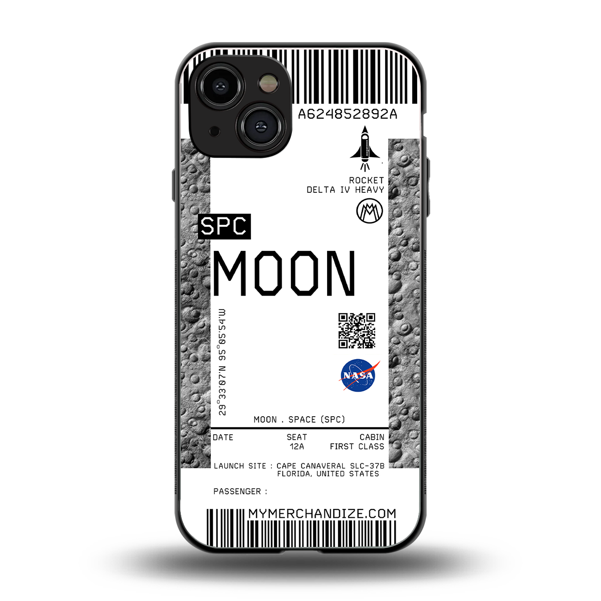 moon boarding pass ticket back phone cover | glass case for iphone 15