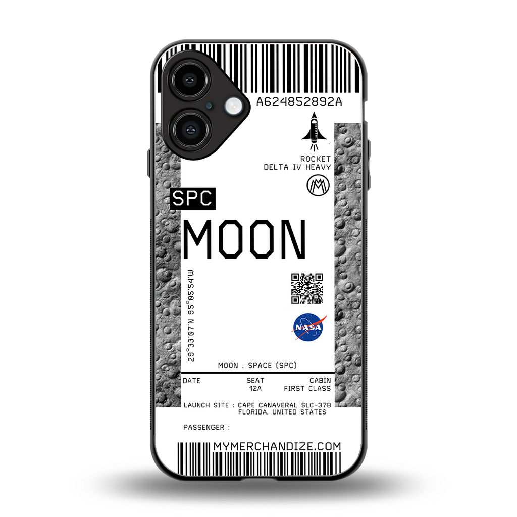 moon boarding pass ticket back phone cover | glass case for iphone 16 plus