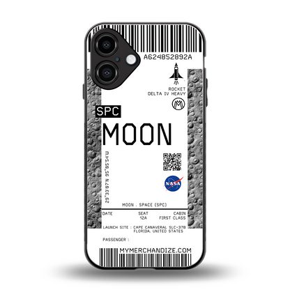 moon boarding pass ticket back phone cover | glass case for iphone 16 plus