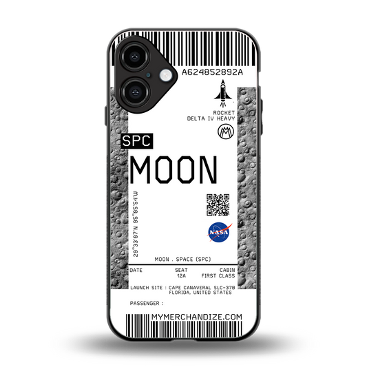 moon boarding pass ticket back phone cover | glass case for iphone 16 plus