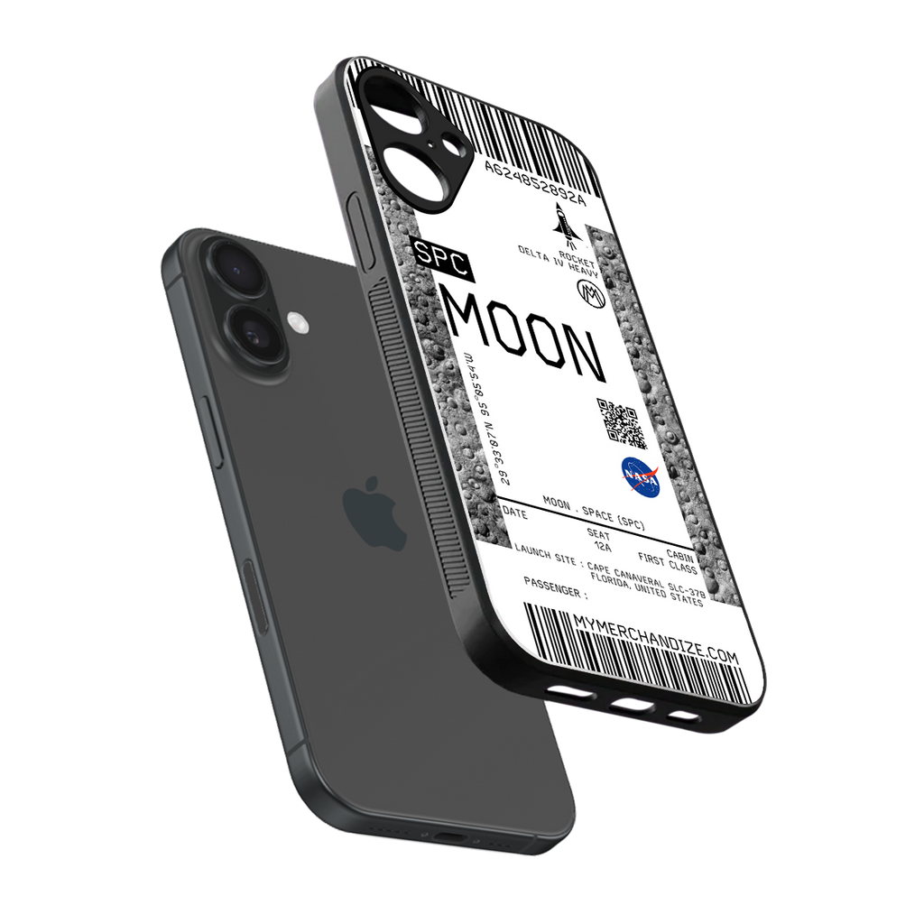 moon boarding pass ticket back phone cover | glass case for iphone 16 plus