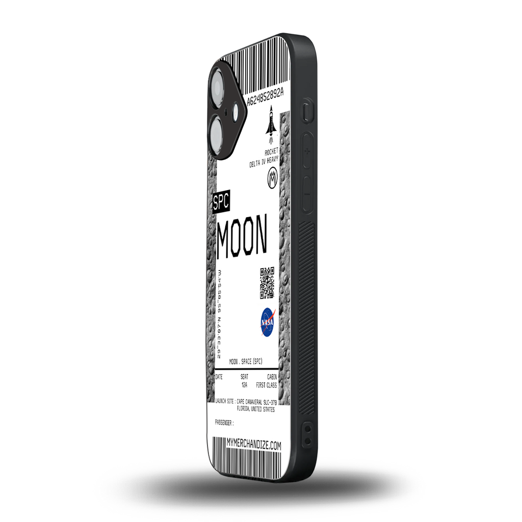 moon boarding pass ticket back phone cover | glass case for iphone 16 plus