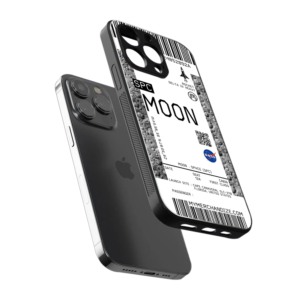 moon boarding pass ticket back phone cover | glass case for iphone 16 pro max