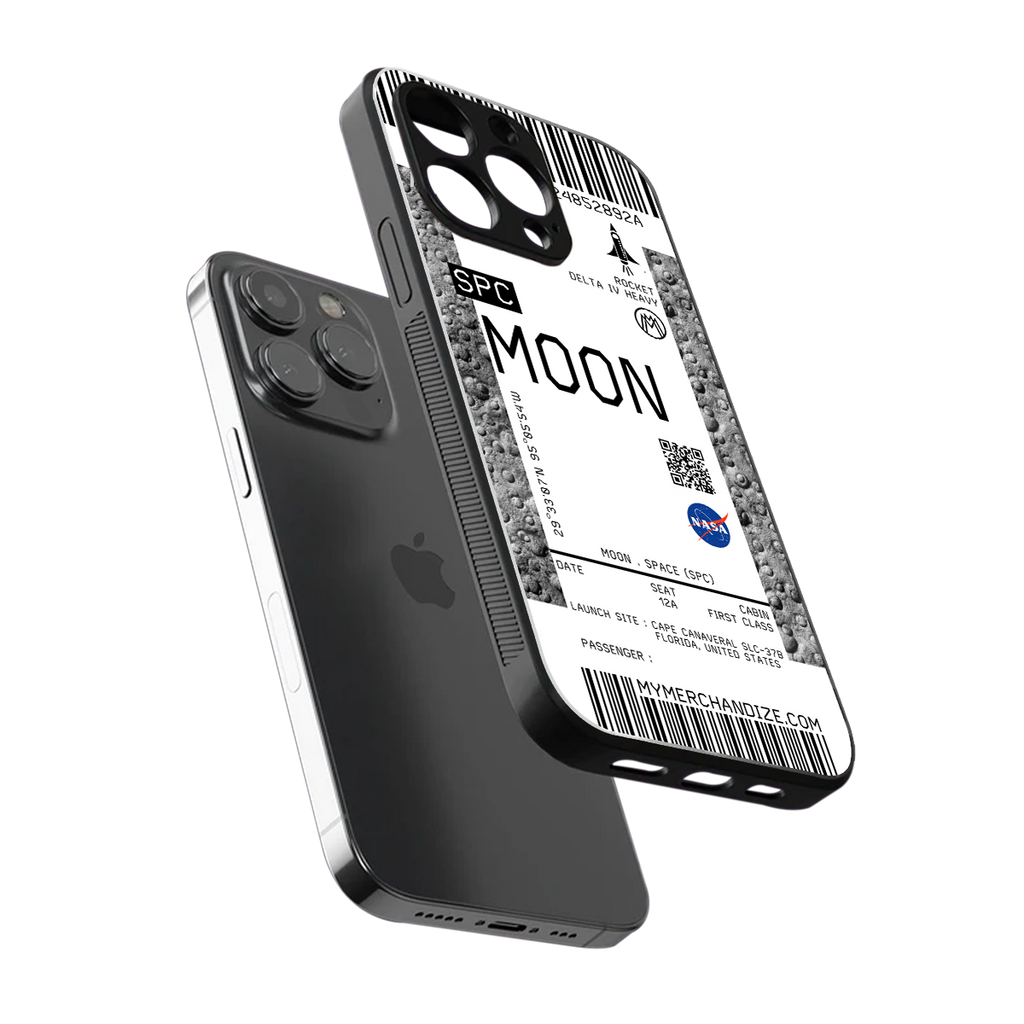 moon boarding pass ticket back phone cover | glass case for iphone 16 pro