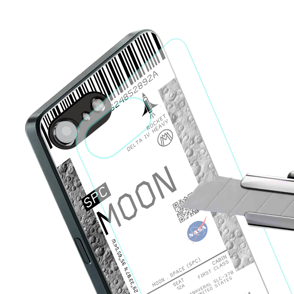 moon boarding pass ticket back phone cover | glass case for iphone 16e