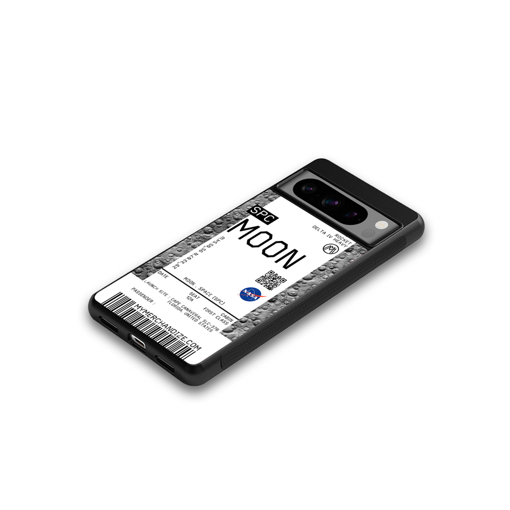 moon boarding pass ticket back phone cover | glass case for google pixel 8 pro