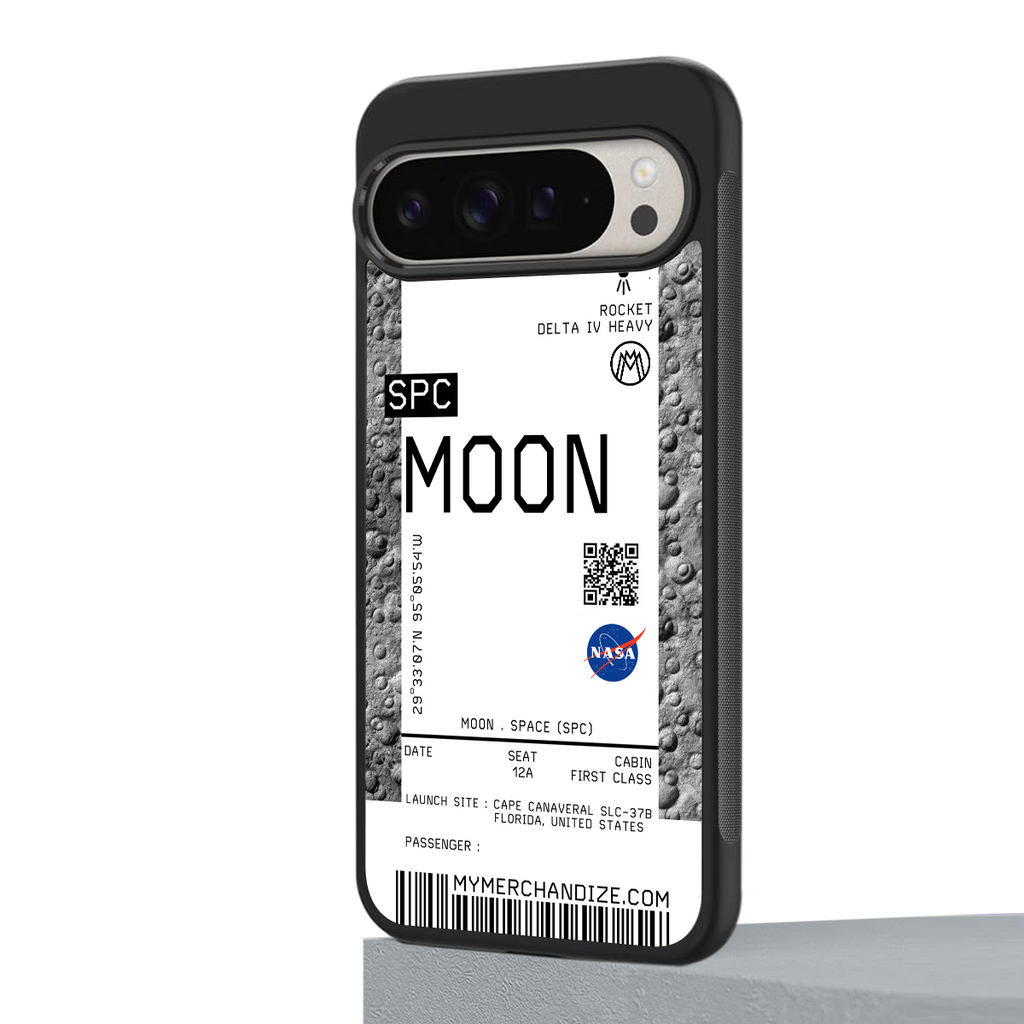 moon boarding pass ticket back phone cover | glass case for google pixel 9 pro xl