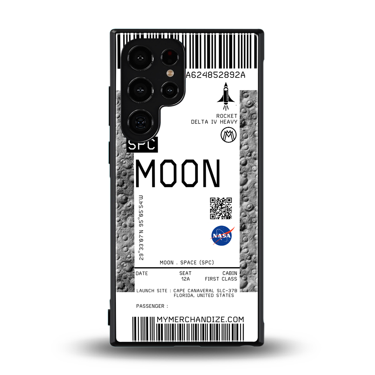moon boarding pass ticket back phone cover | glass case for samsung galaxy s24 ultra