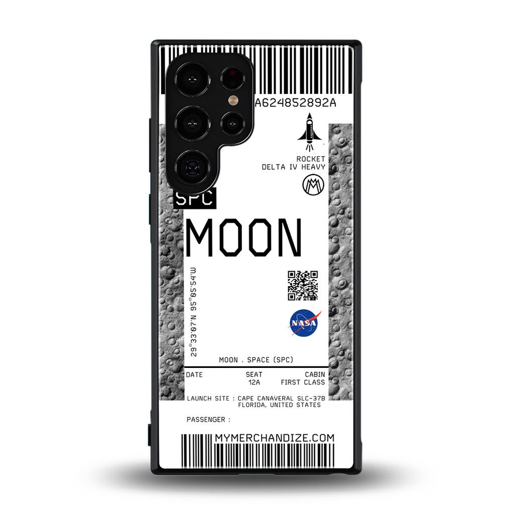 moon boarding pass ticket back phone cover | glass case for samsung galaxy s23 ultra